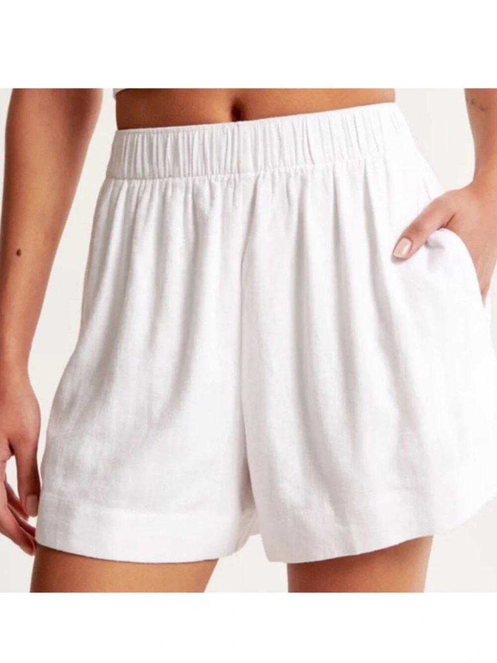 NWT Abercrombie & Fitch Ultra High Rise Linen Blend Pull On Shorts - Picture 2 of 5